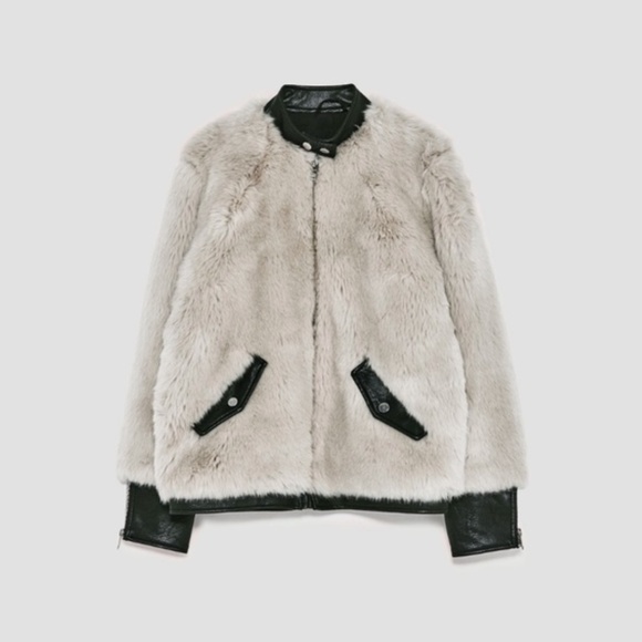 NWT Zara Faux Fur / Leather Bomber - Picture 1 of 5